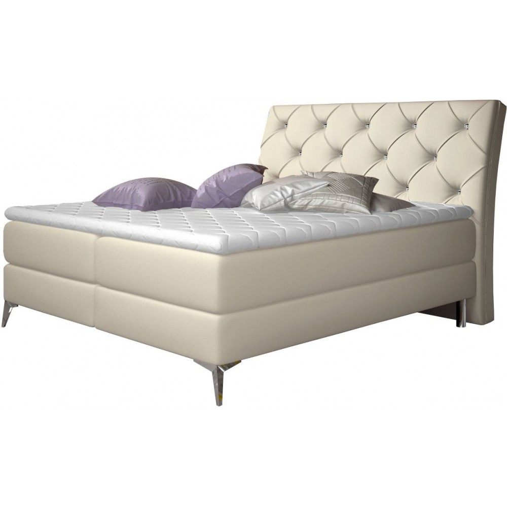 Επενδυμένο κρεβάτι Ethel με στρώμα και ανώστρωμα-140 x 200-Krem